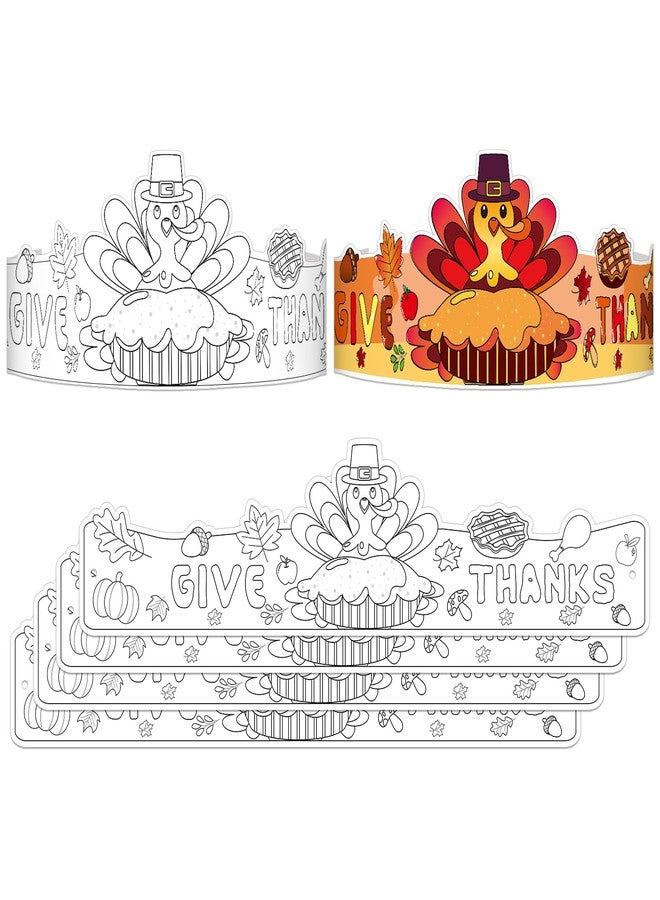 WhatSign Turkey Coloring Hat - Kids & Adults, 24 Pack Thanksgiving Headbands & Crowns for Parties & Crafts - Image 1